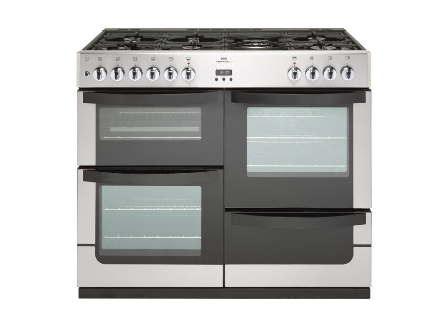 New World 100Cm Wide Dual Fuel Freestanding Range Cooker In Stainless Steel
